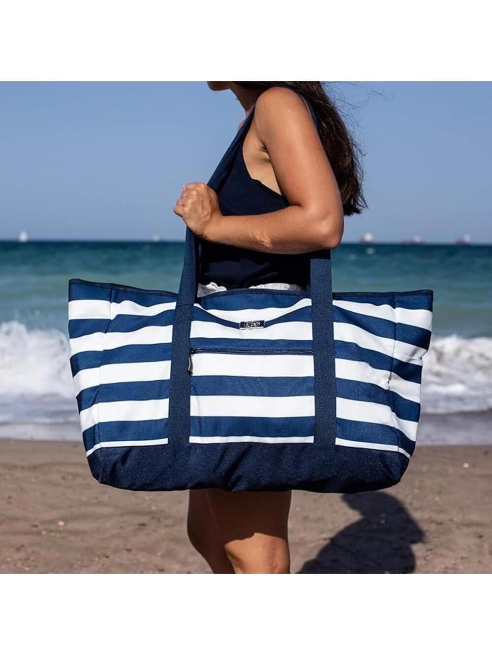 NWT Bang & Carsen Women's Navy/White/With Many Pockets Beach Tote Size XL